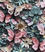 Mörkt tyg med fjärilar och blommor