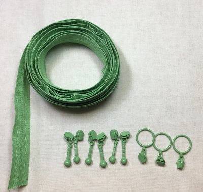 3 m skarptgrön dragkedja med 9 kläppar. 4 mm