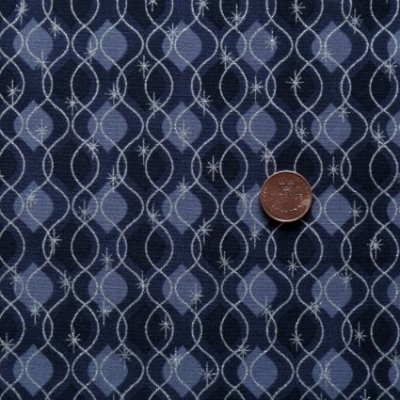 Blått tyg med ljusare droppar och silver stjärnor